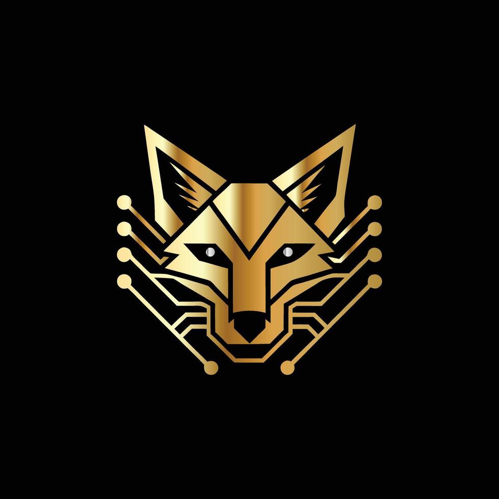 a golden fox head on a black background vector