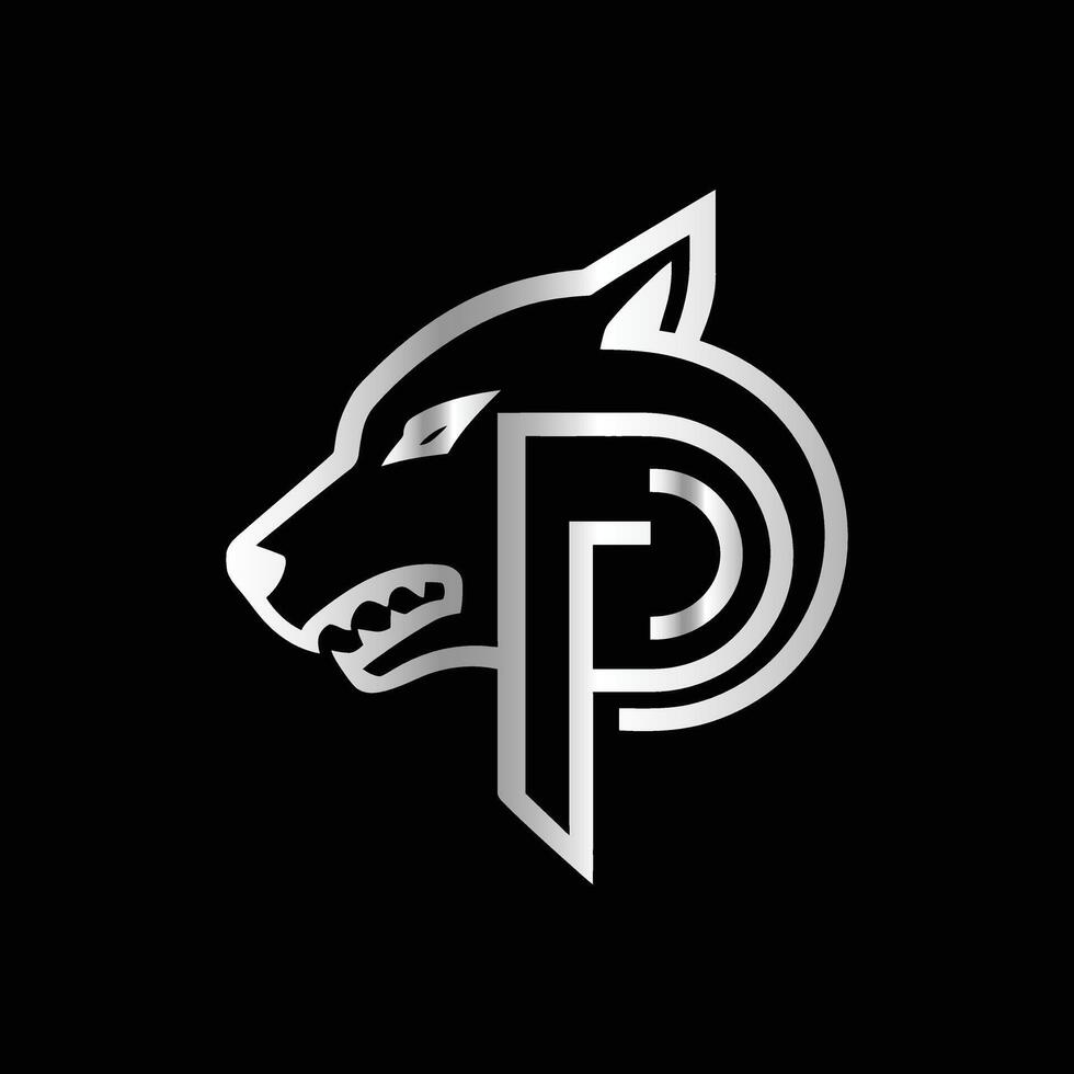 the letter p logo is shown on a black background. vector