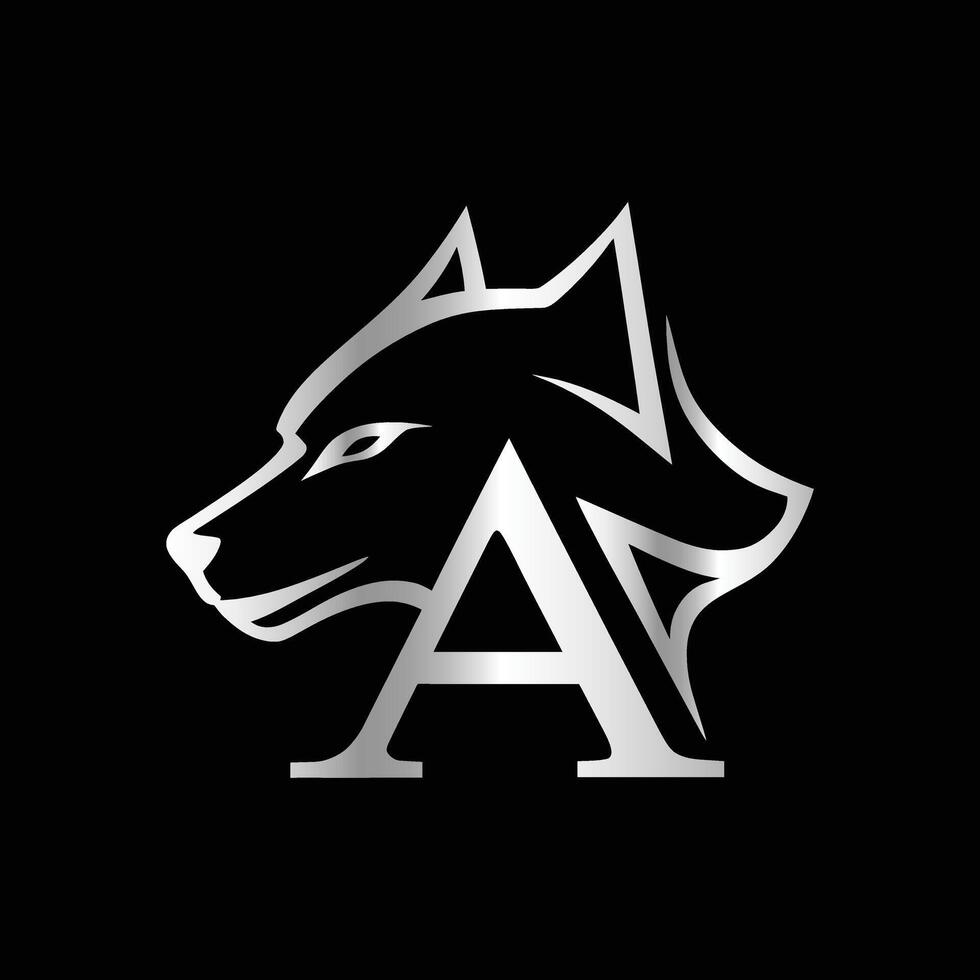 the letter a is in the middle of a wolf's head vector