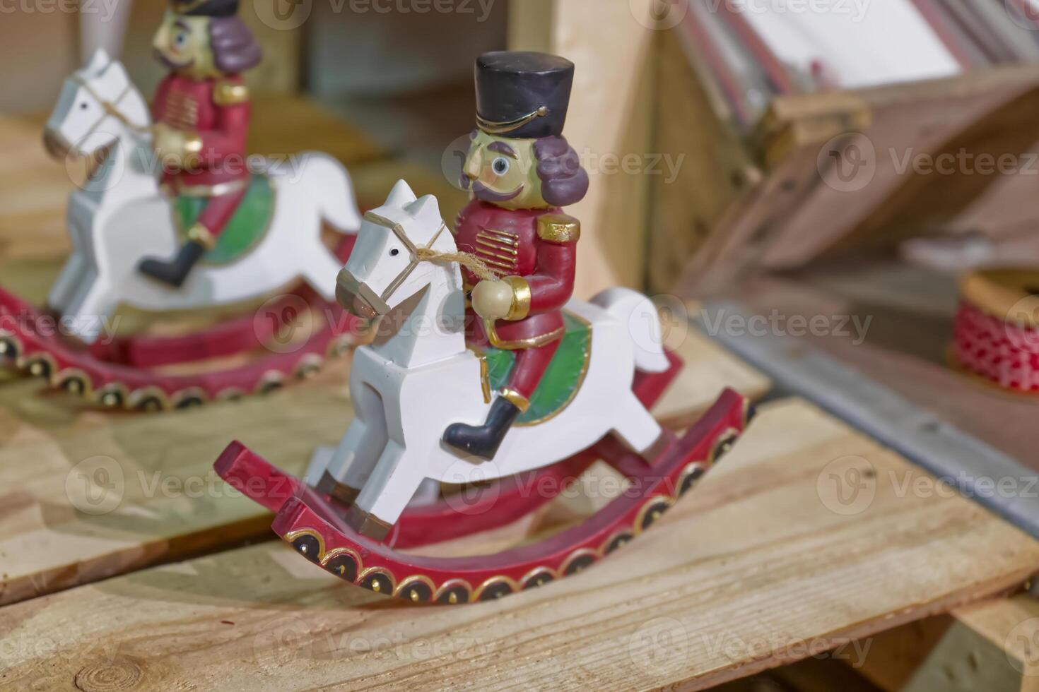 Colorful Wooden Rocking Horse Toy with Soldier Figure photo
