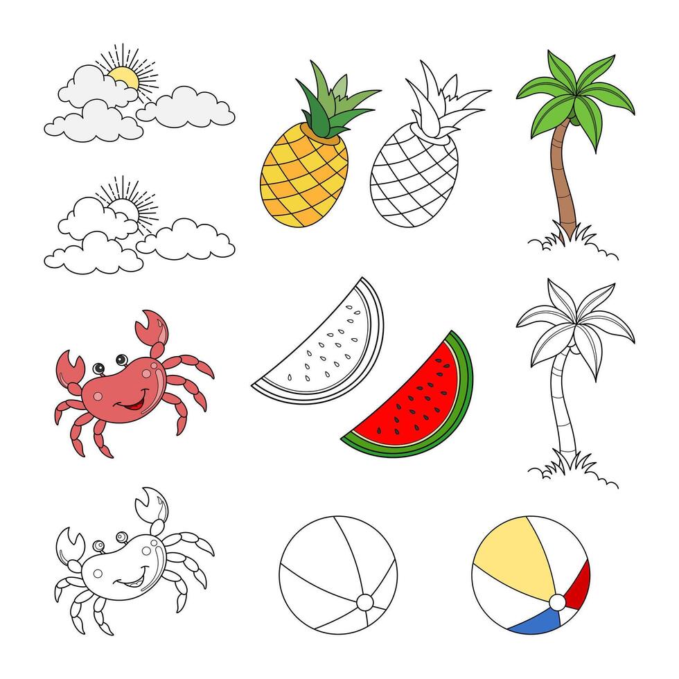 Collection of doodle elements with summer theme vector