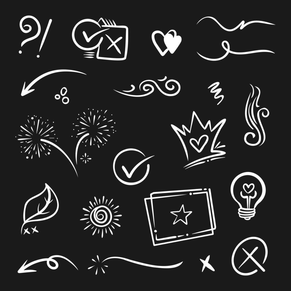Creative collection of hand drawn doodle elements on black background vector