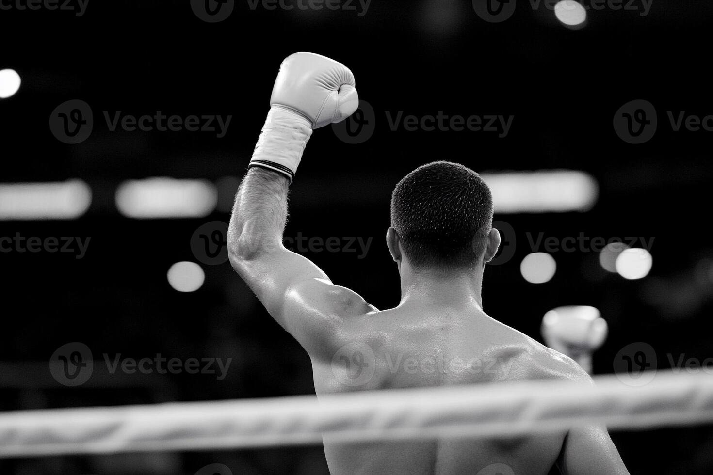 A boxer raises his fist in the air photo