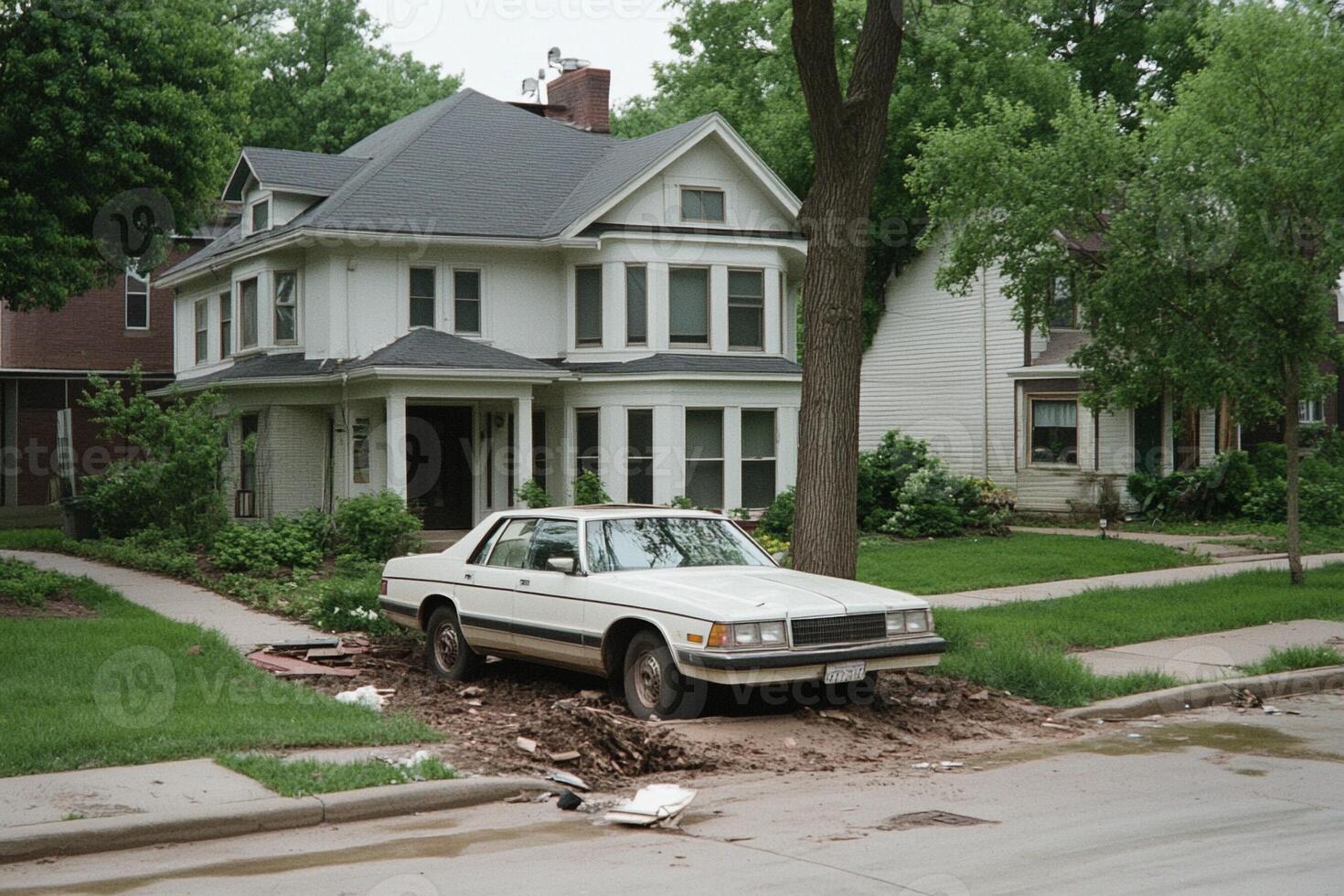 A car is parked in the middle of a street photo