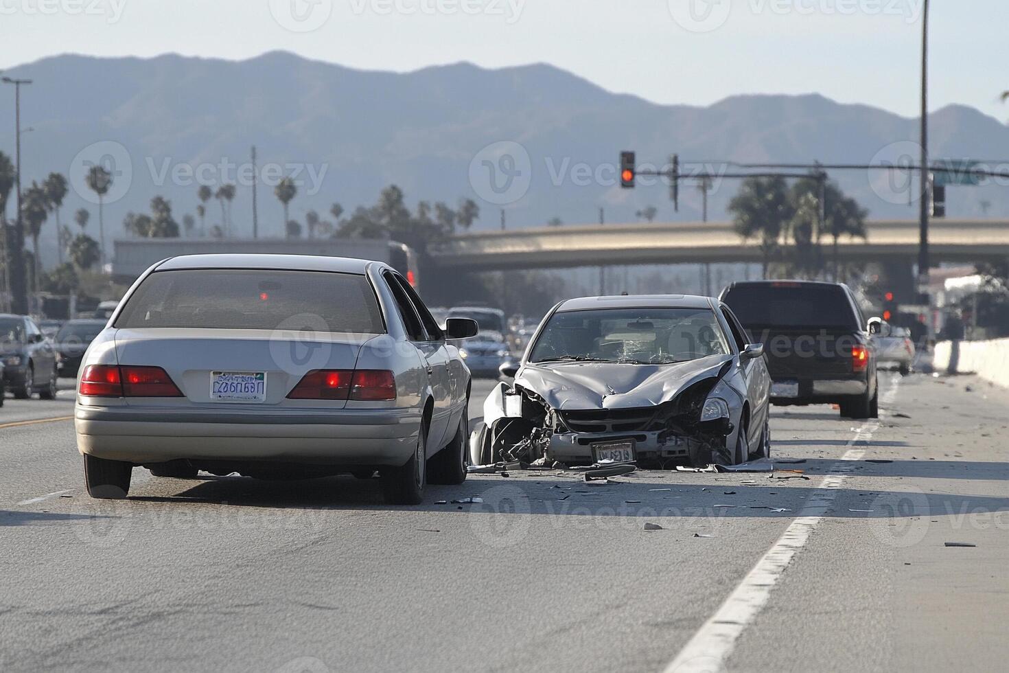 A car is involved in a crash on the highway photo