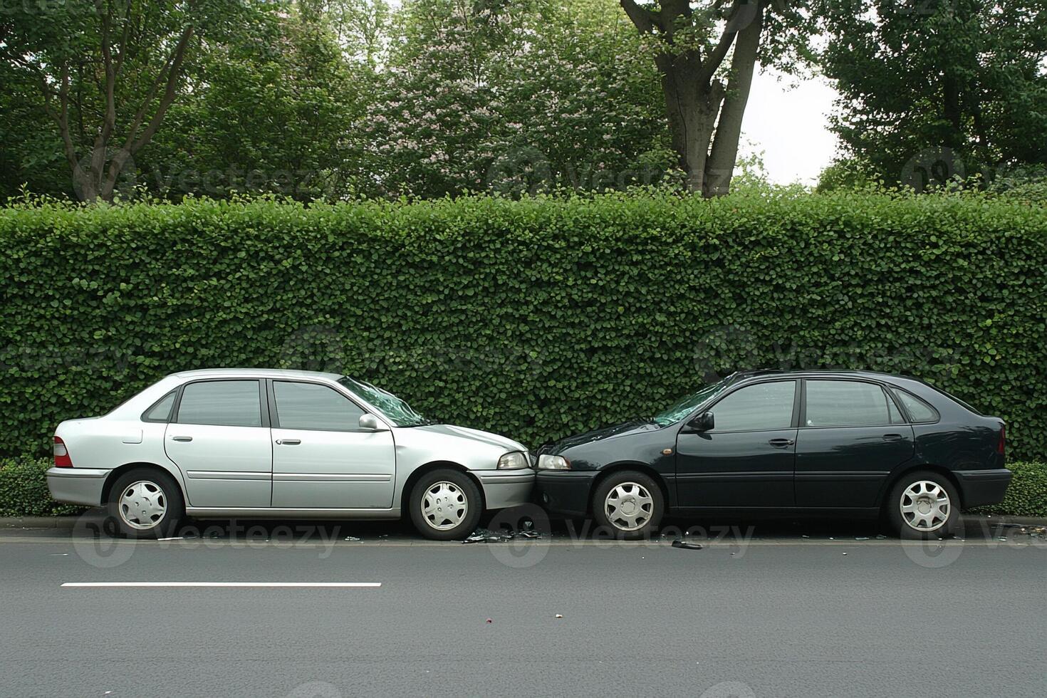 Two cars are parked side by side photo