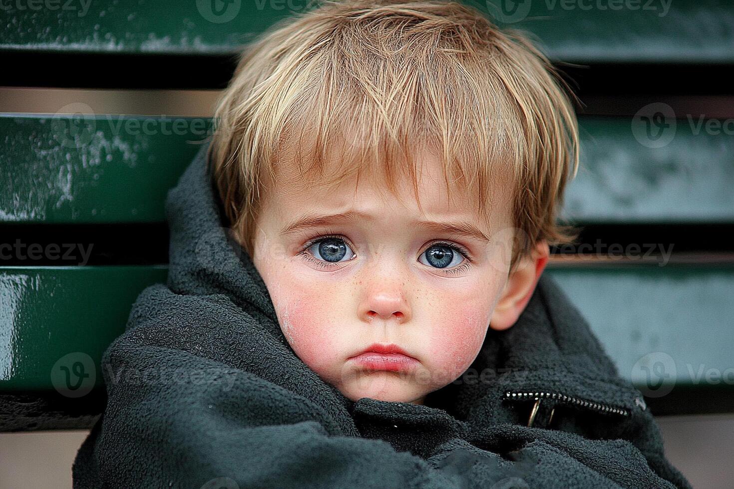 A young boy with blue eyes photo