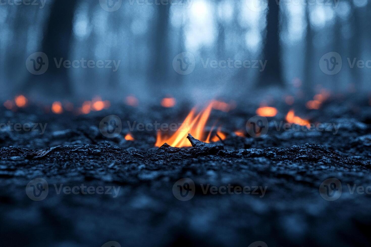 A close up of a fire in the middle of a forest photo