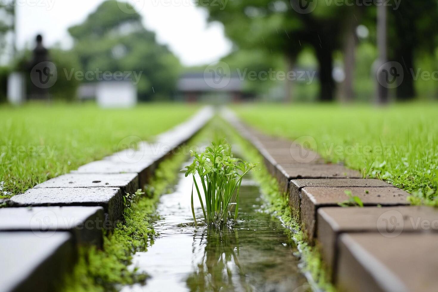 A small plant growing in a small stream photo
