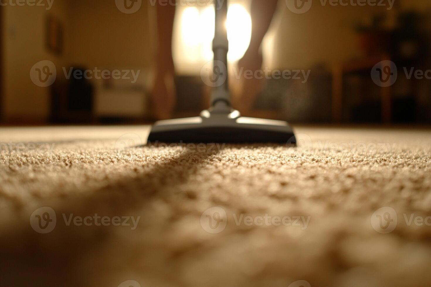 A person is vacuuming a carpet with a vacuum cleaner photo
