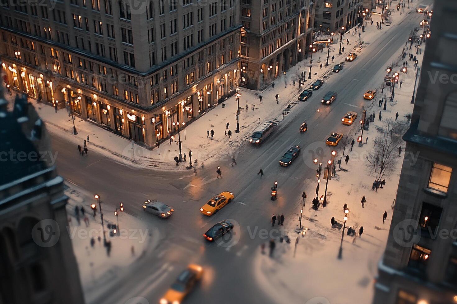 A city street at night with traffic and buildings photo