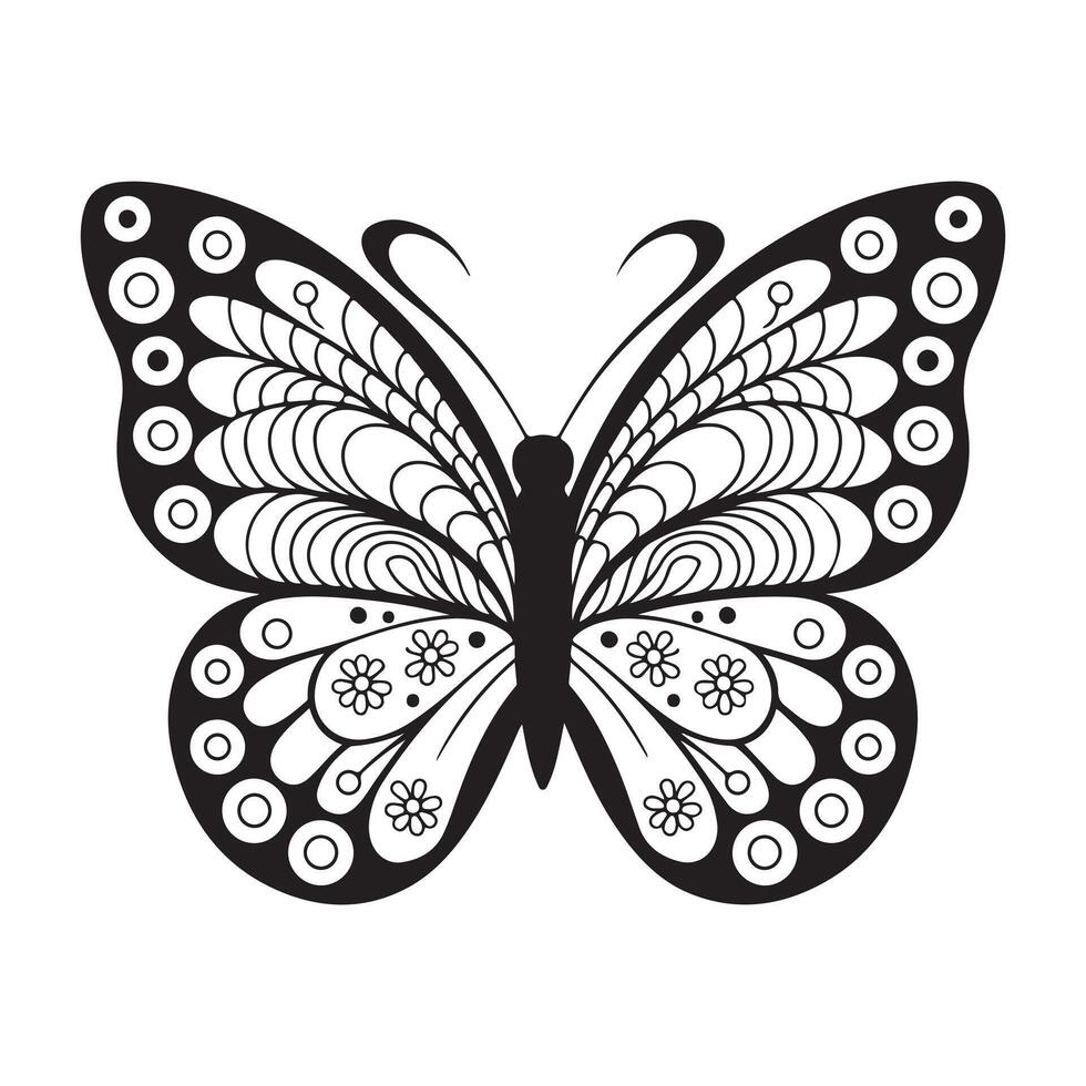 Ornate Black and White Butterfly Design for Coloring vector