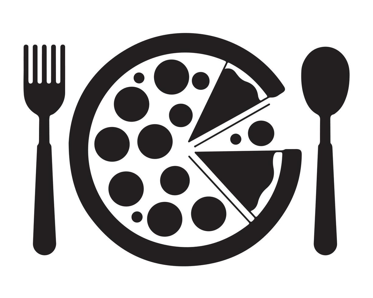 Pizza with Fork and Spoon on a Plate - Ready to Eat vector