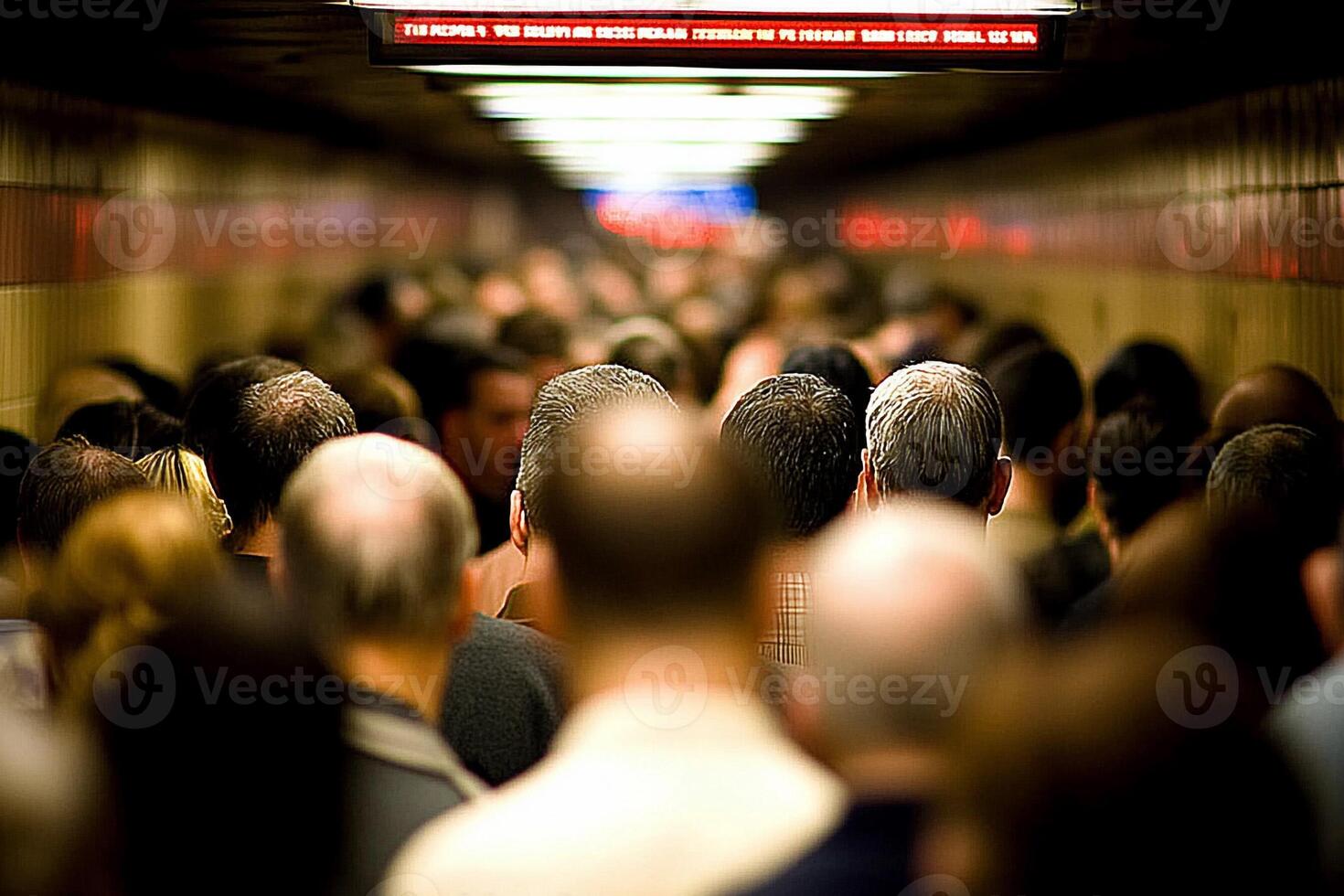 A crowd of people in a subway photo
