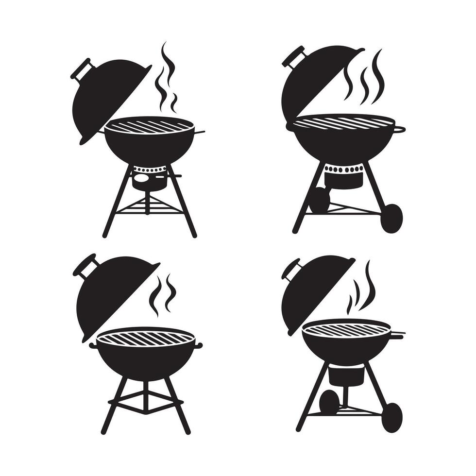 Set of Black and White Grill Icons vector