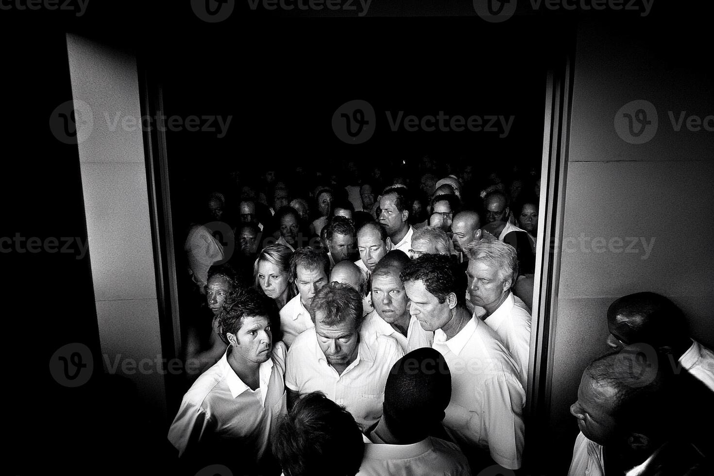 A group of people standing in a doorway photo