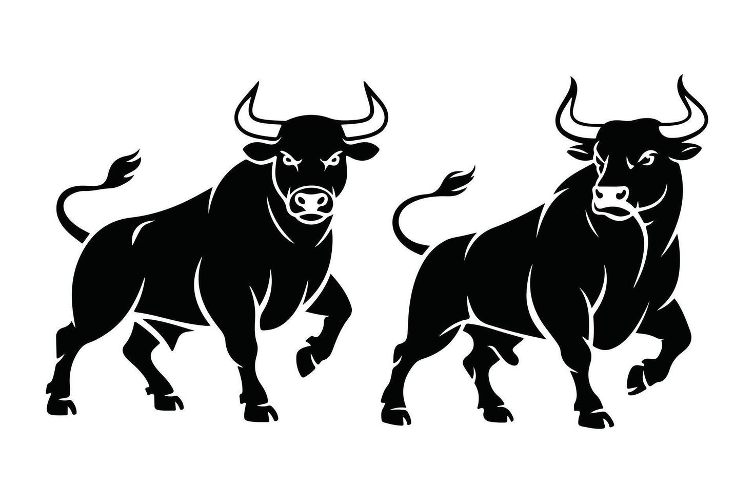 Powerful Black and White Bull Silhouettes for Graphic Design vector