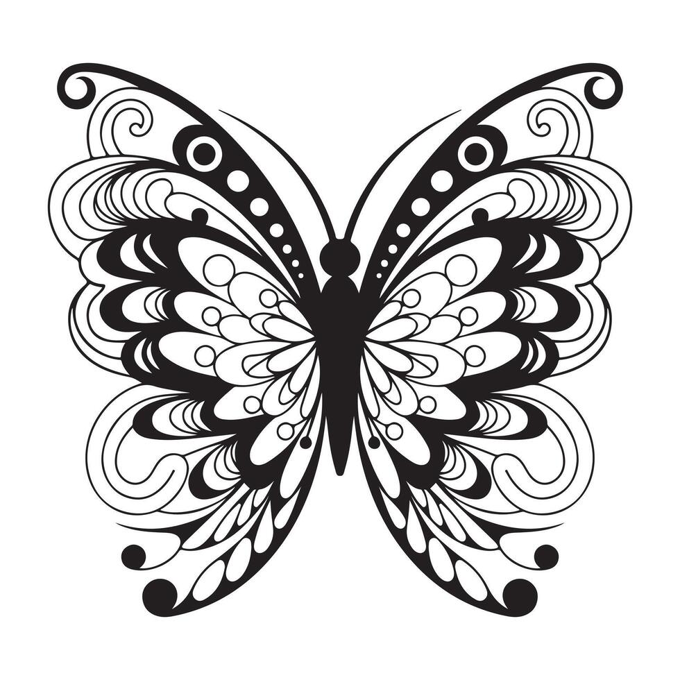 Ornate Black and White Butterfly Design for Coloring or Illustration vector