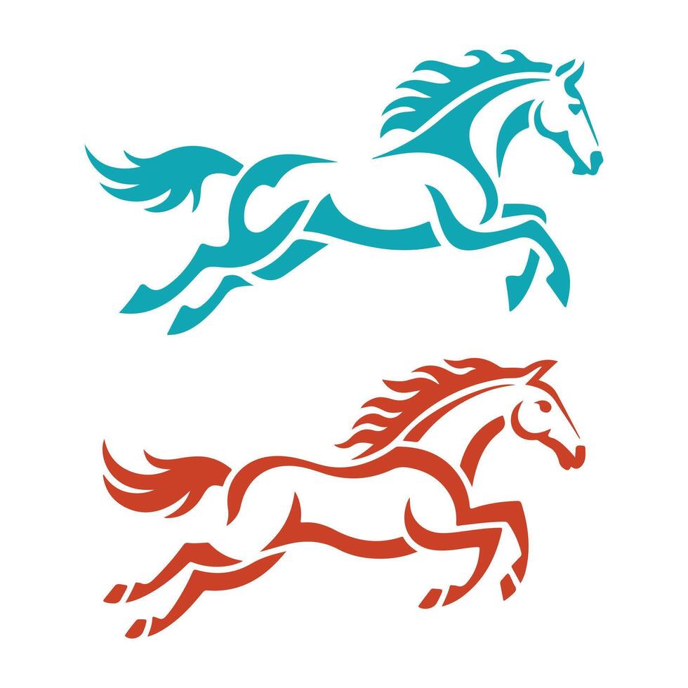 Two Stylized Running Horses in Teal and Rust vector