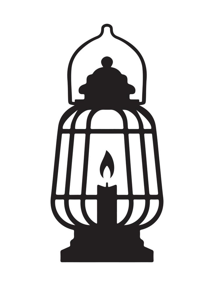 Elegant black and white silhouette of a vintage candle lantern. vector
