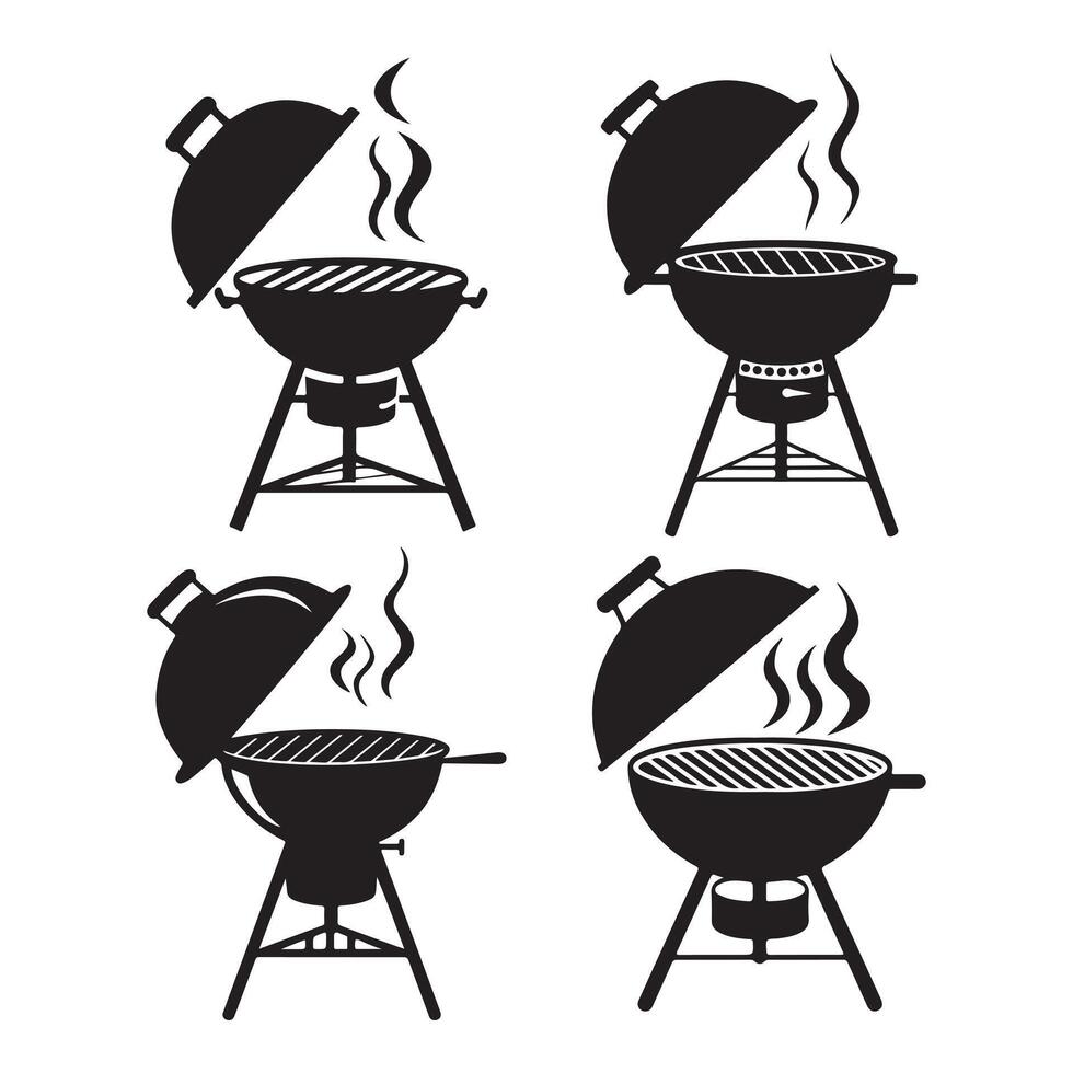 Four Black and White Barbecue Grill Icons vector