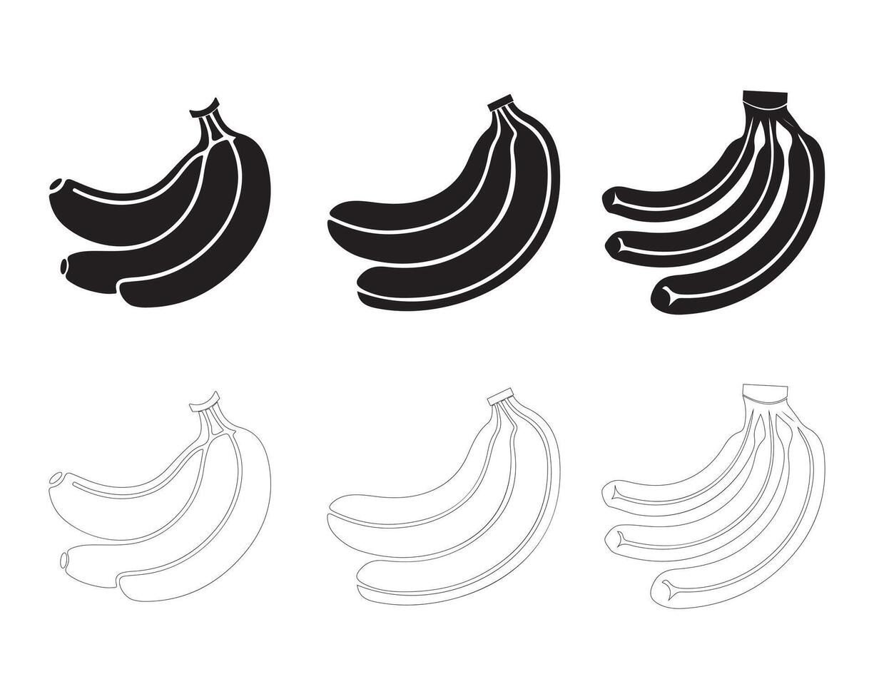 Set of Black and White Banana Illustrations vector