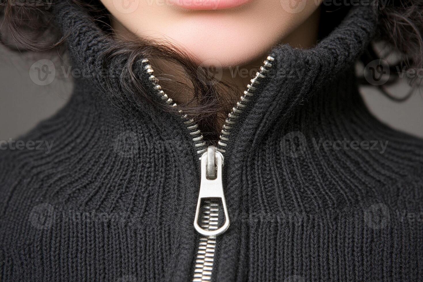 A close up of a woman wearing a black sweater photo