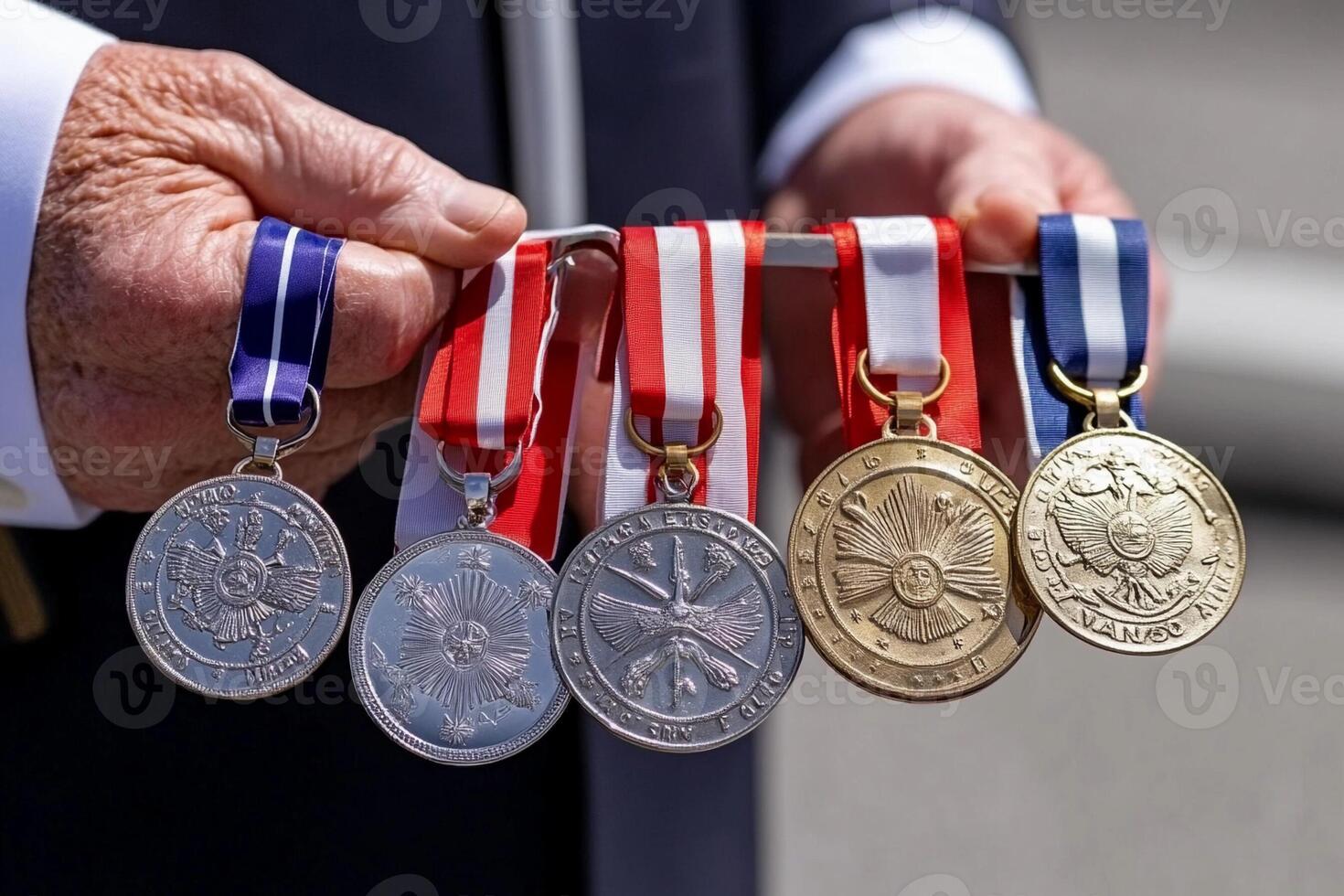A man holding several medals in his hands photo