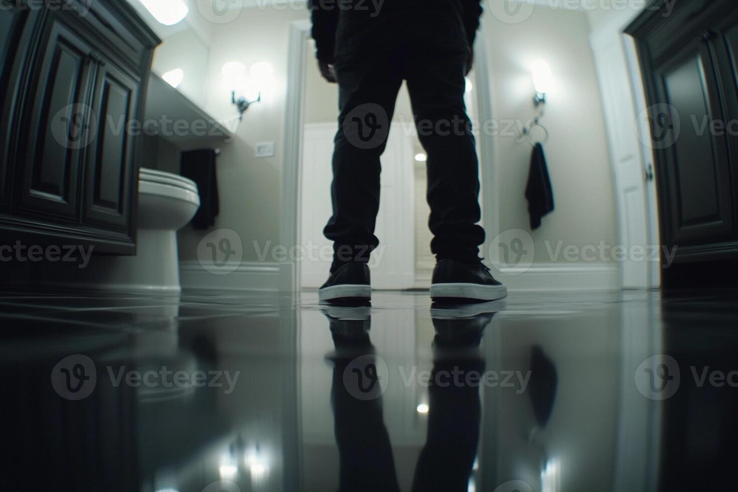 A man standing in a bathroom with a mirror photo