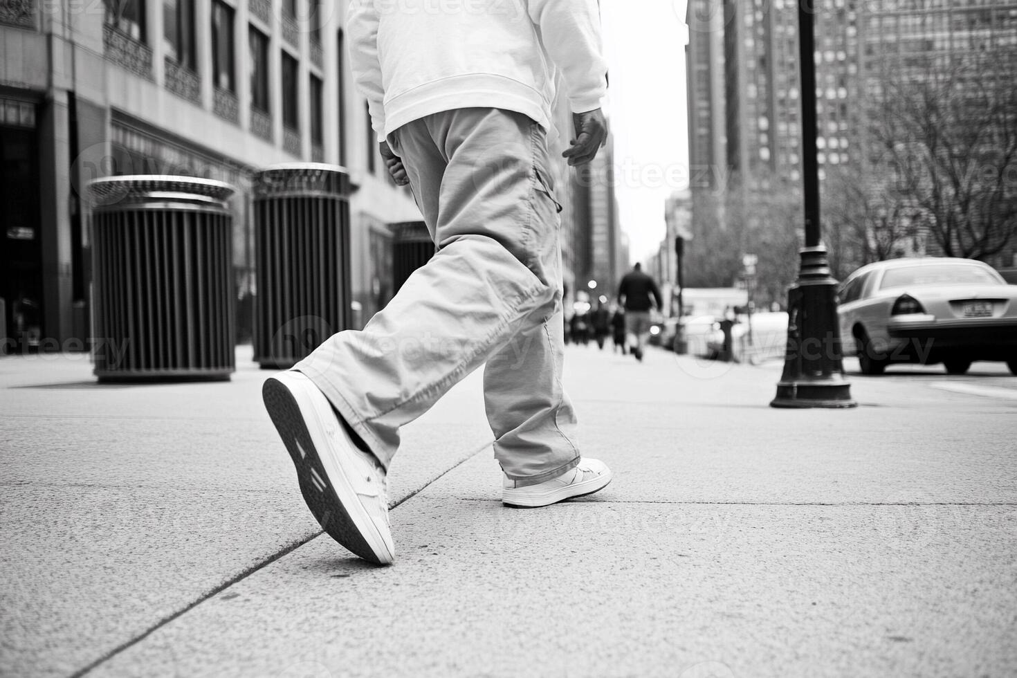 A man walking on a sidewalk photo
