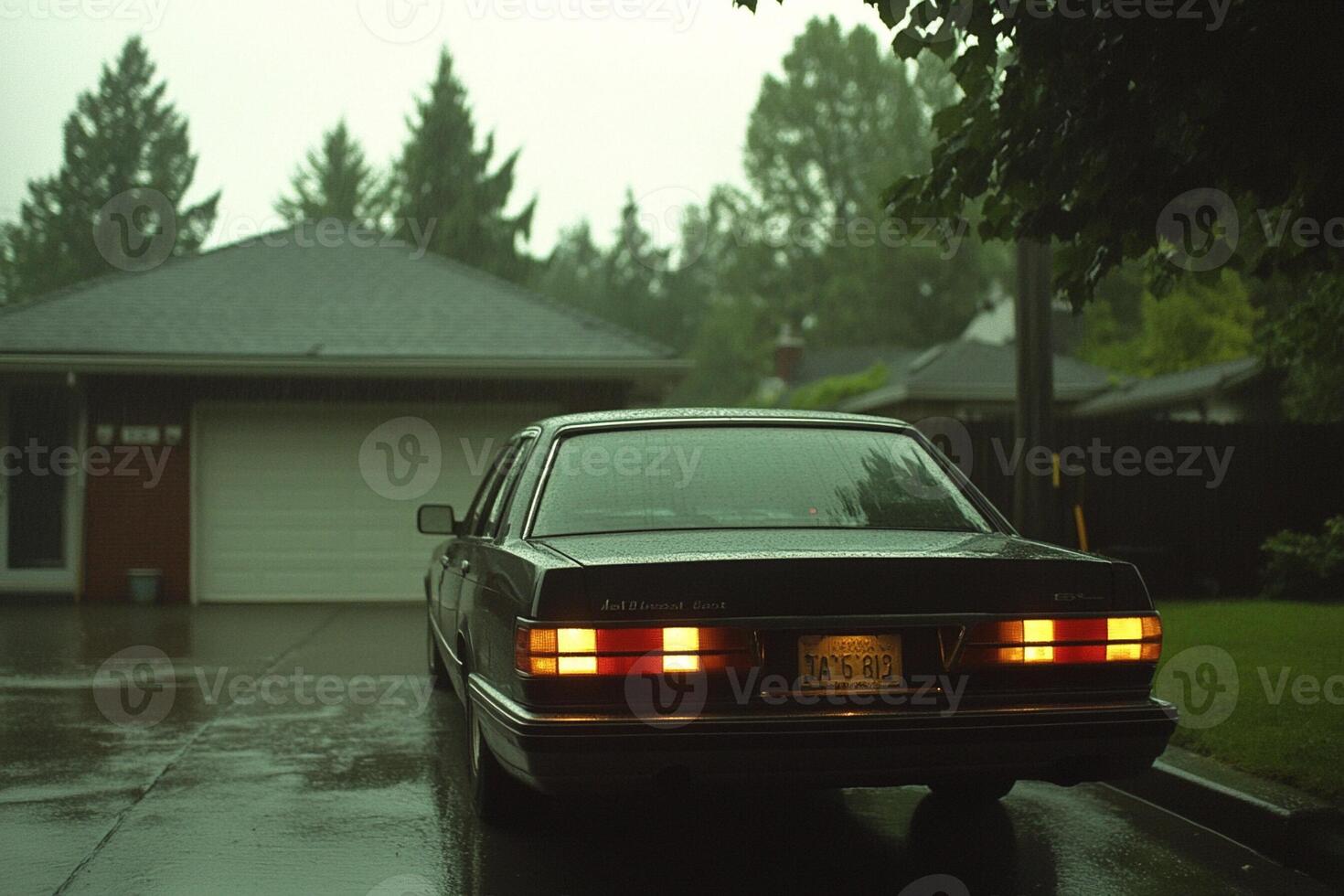 A car parked in the driveway of a house photo