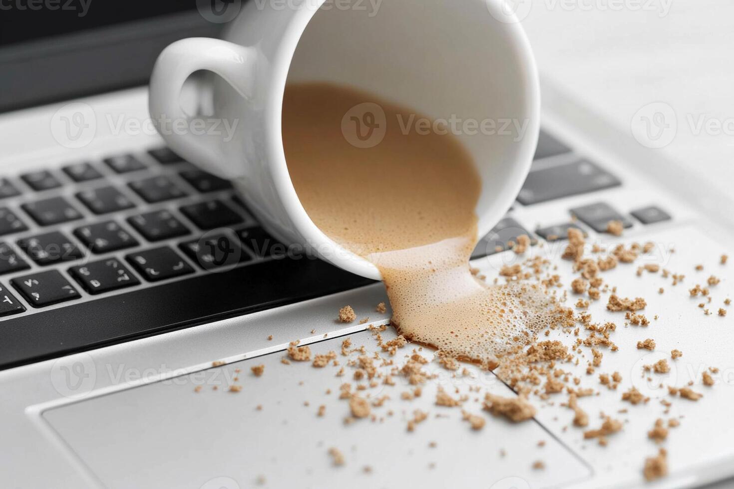 Coffee spill on laptop keyboard photo