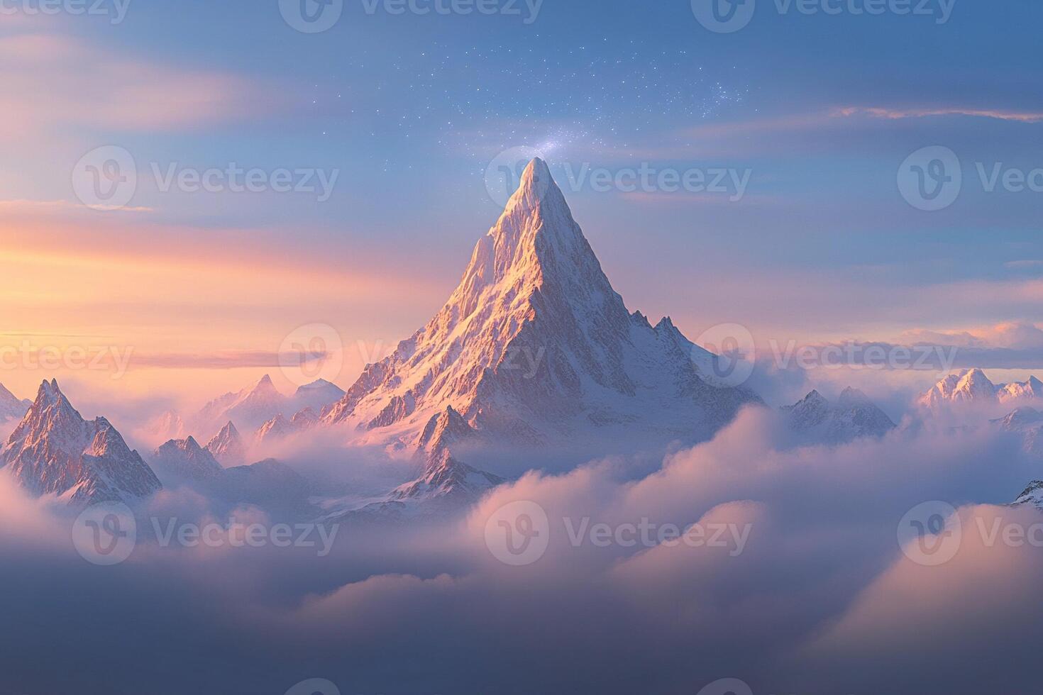 A mountain with a light shining above it photo