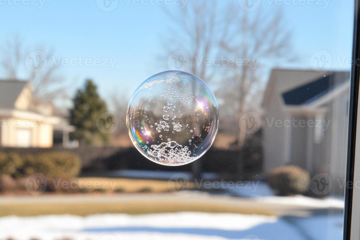 A clear bubble on a window photo