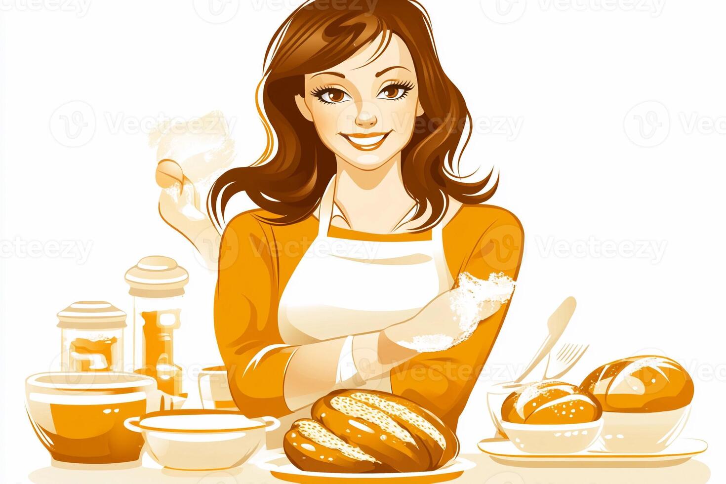 A woman is baking bread photo