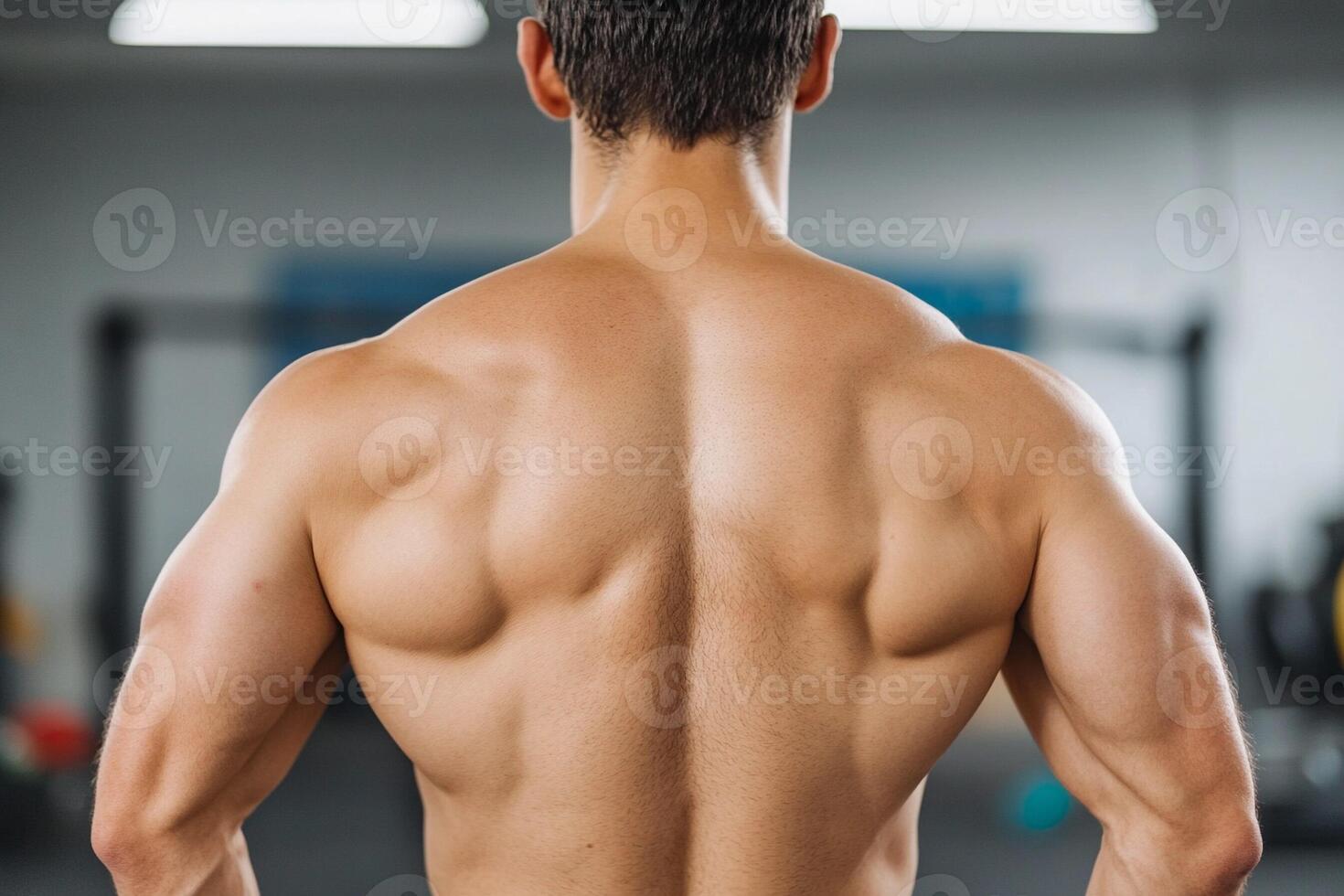 Back view of muscular man in gym photo