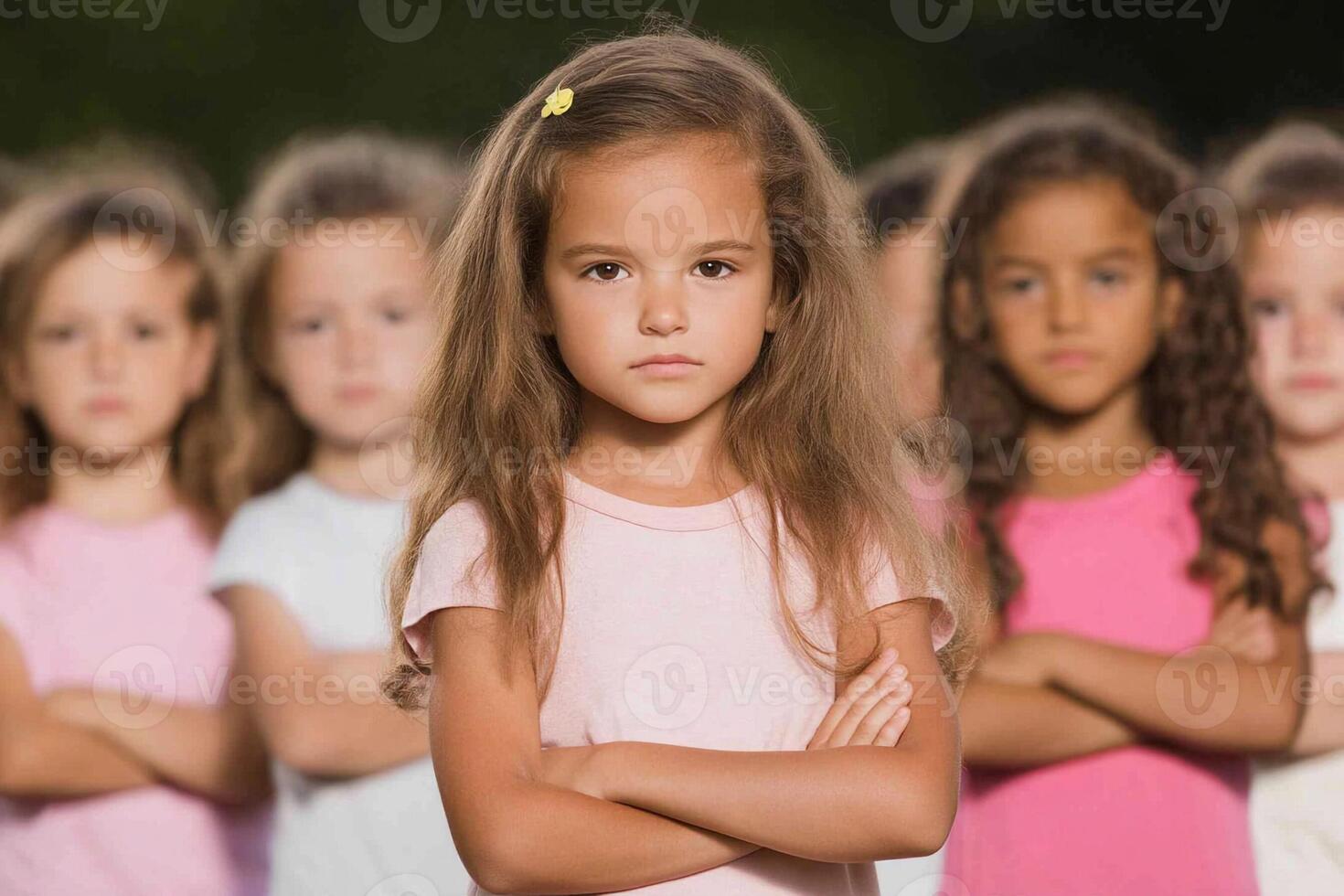 A young girl standing in front of a group of children photo