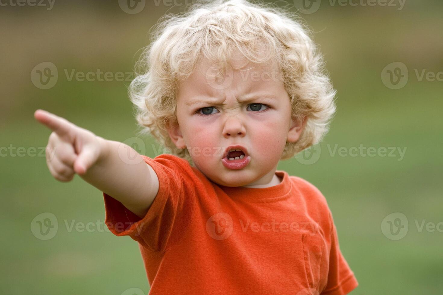A young boy pointing at something photo