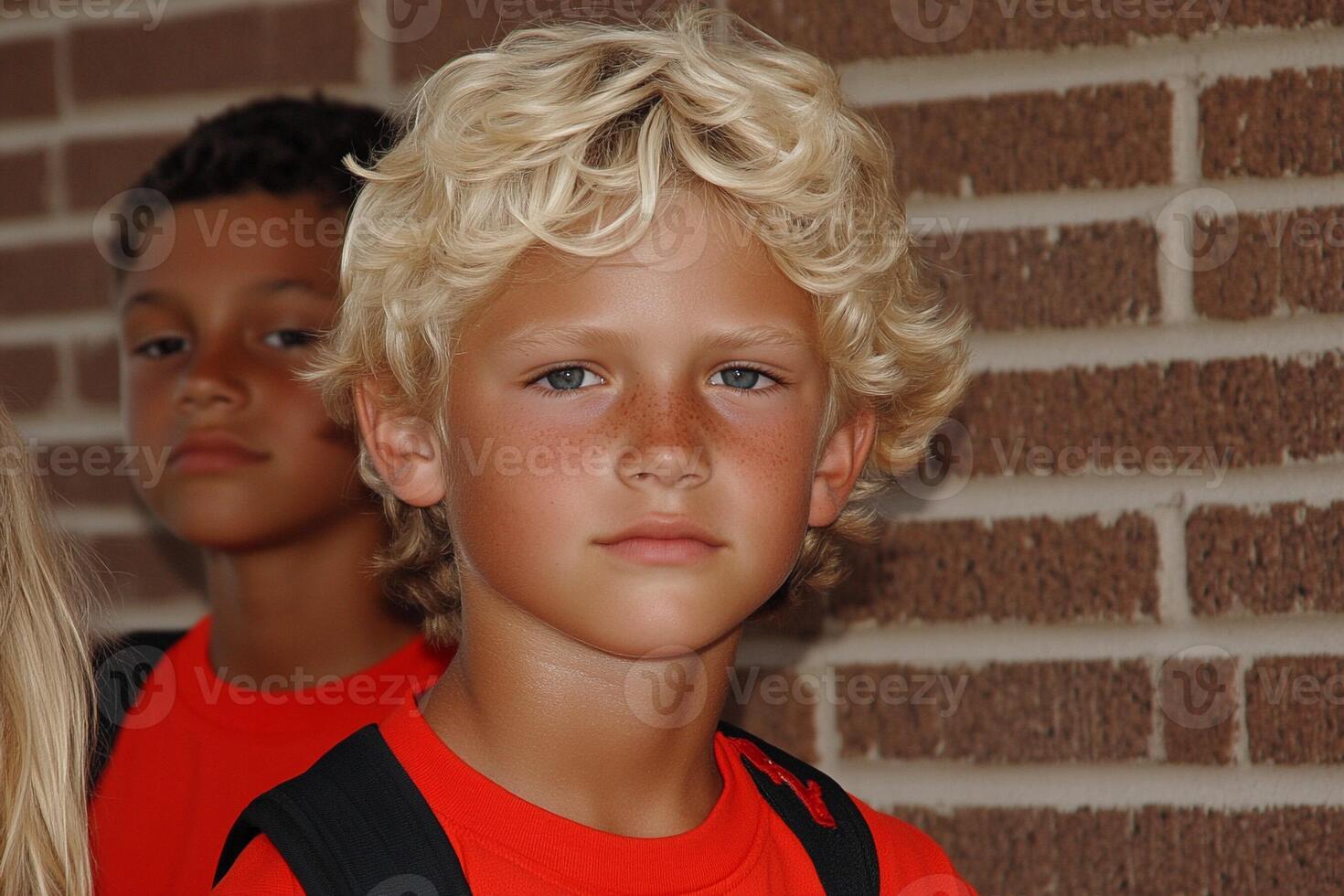 A boy with a backpack photo