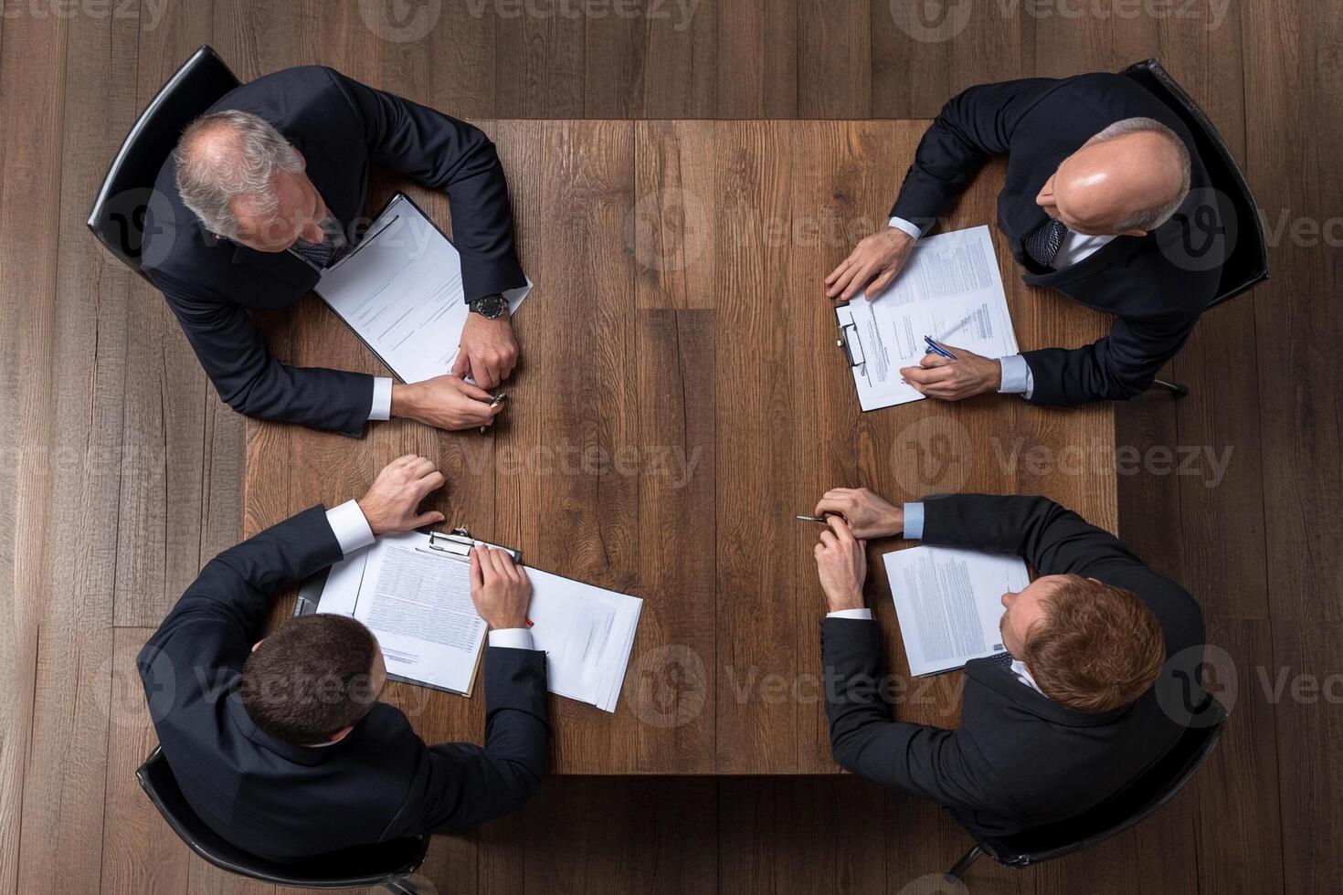 Top view of business people at a meeting table photo