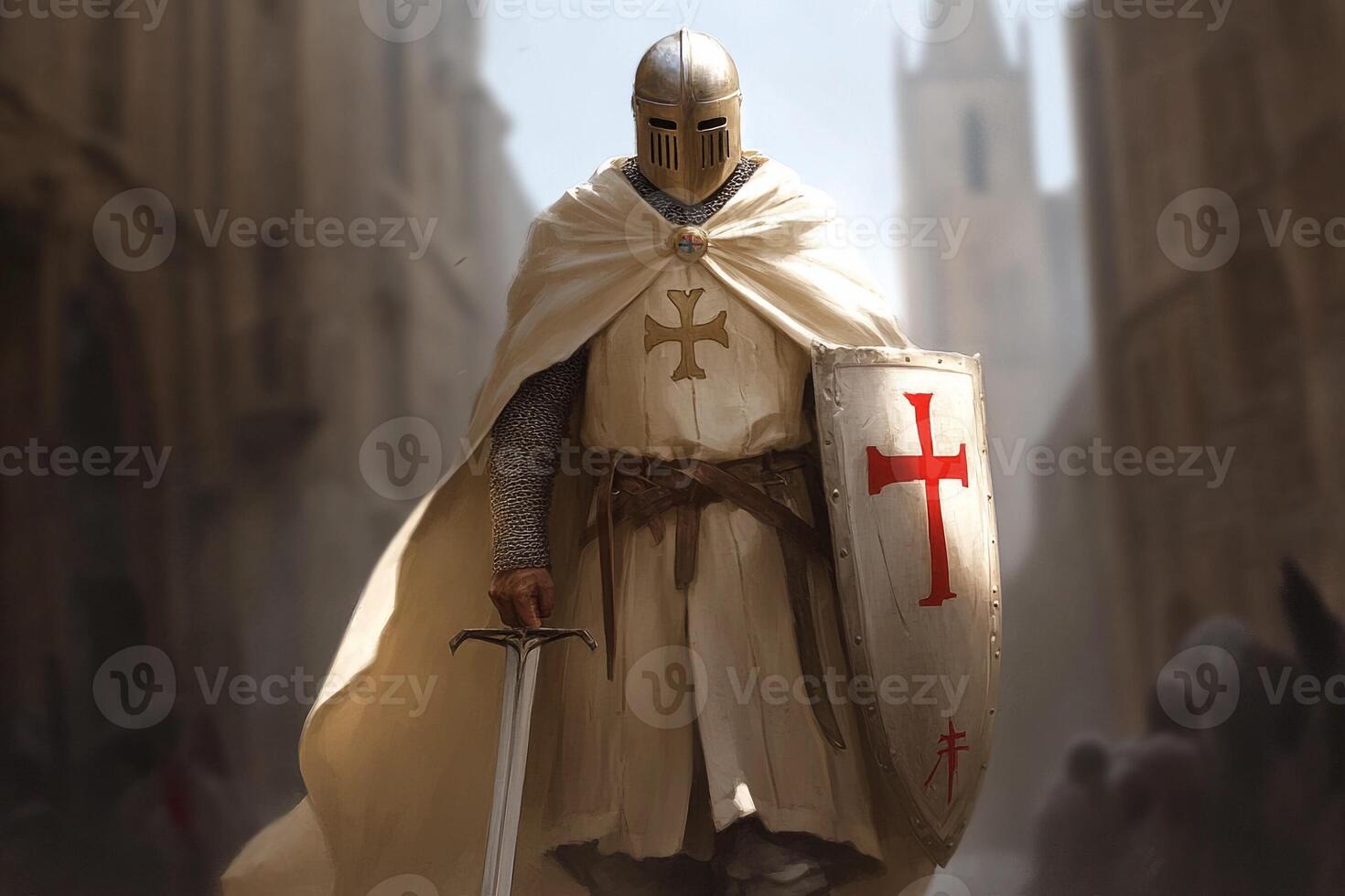 A knight in armor with a sword and shield photo