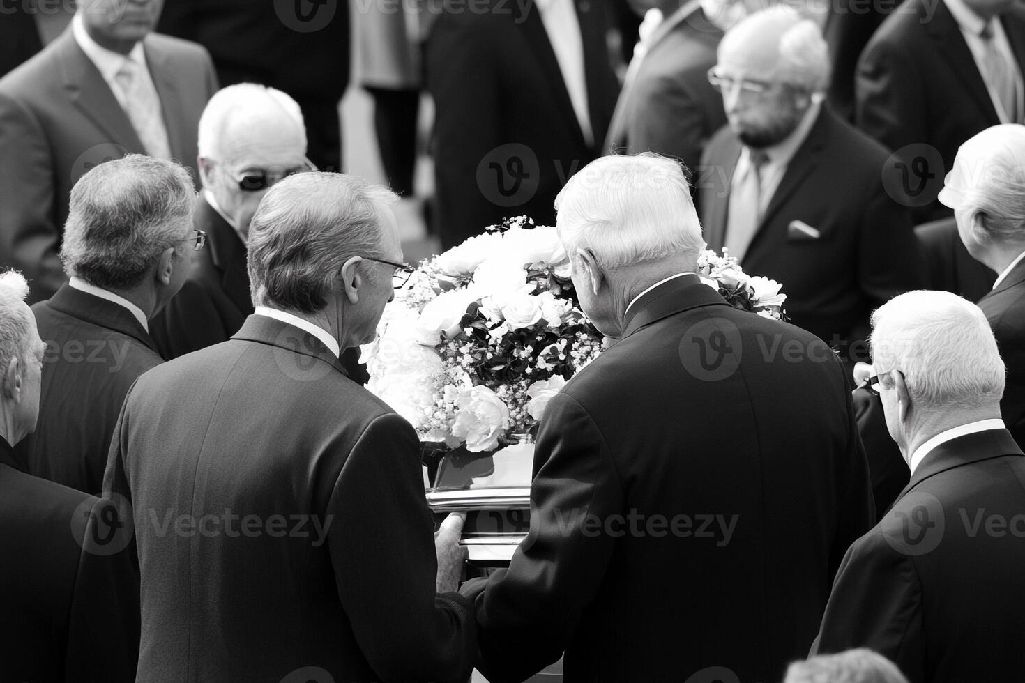 A black and white photo of men in suits and ties
