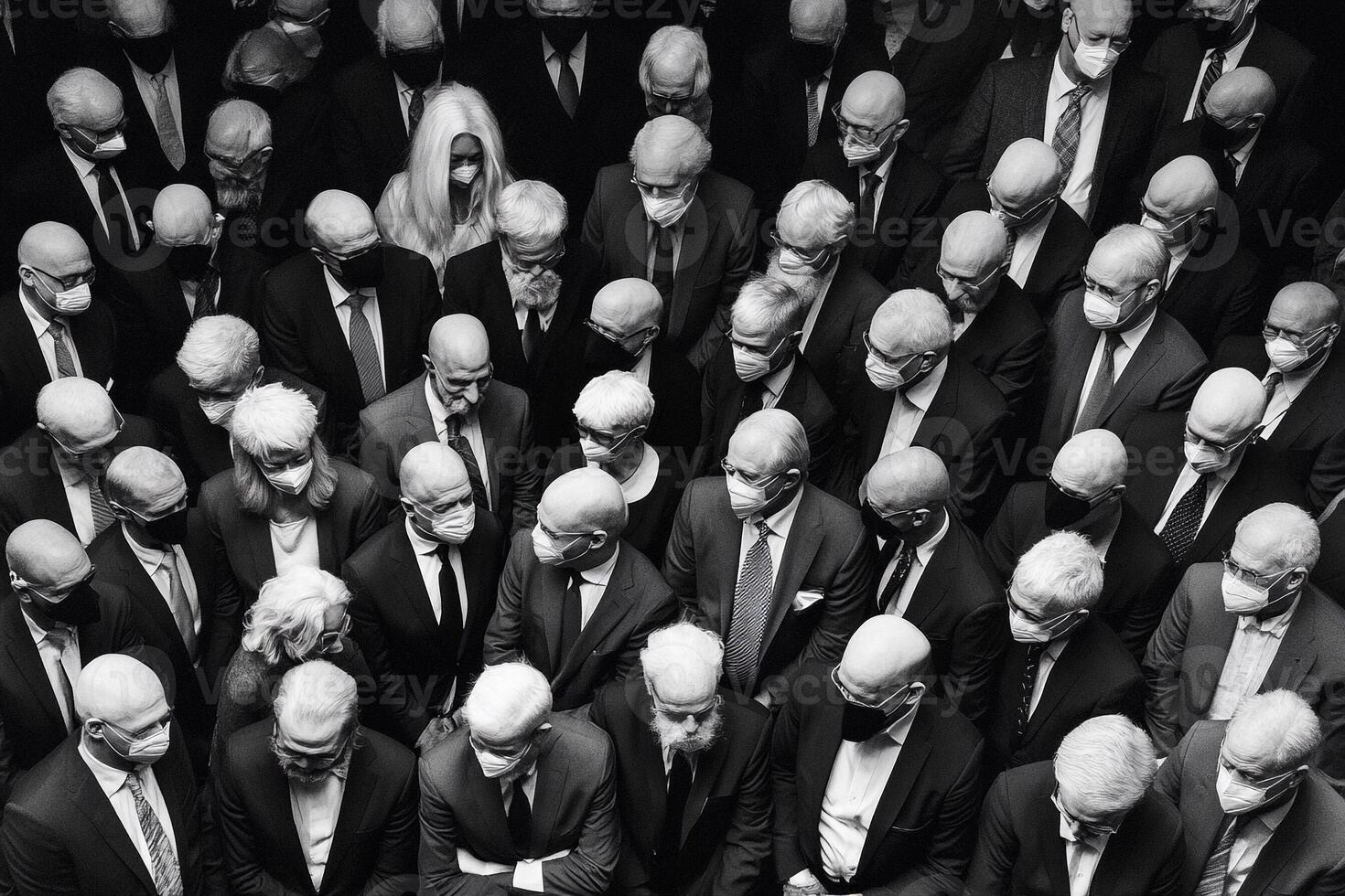 A group of people wearing masks and suits photo
