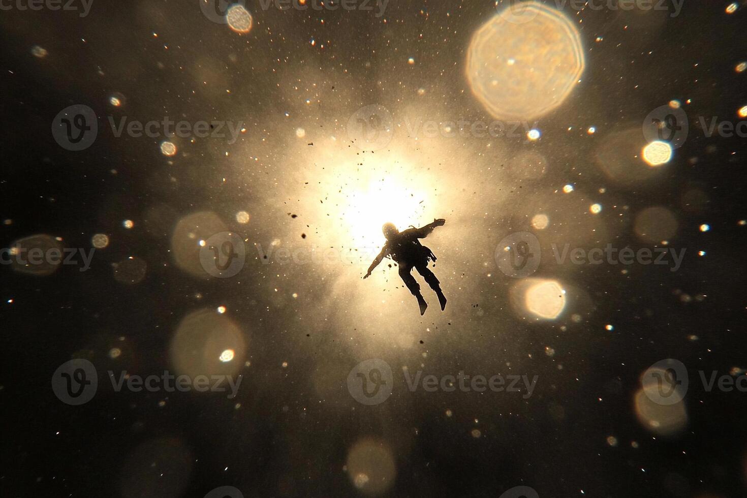 A man flying through the air in a space station photo