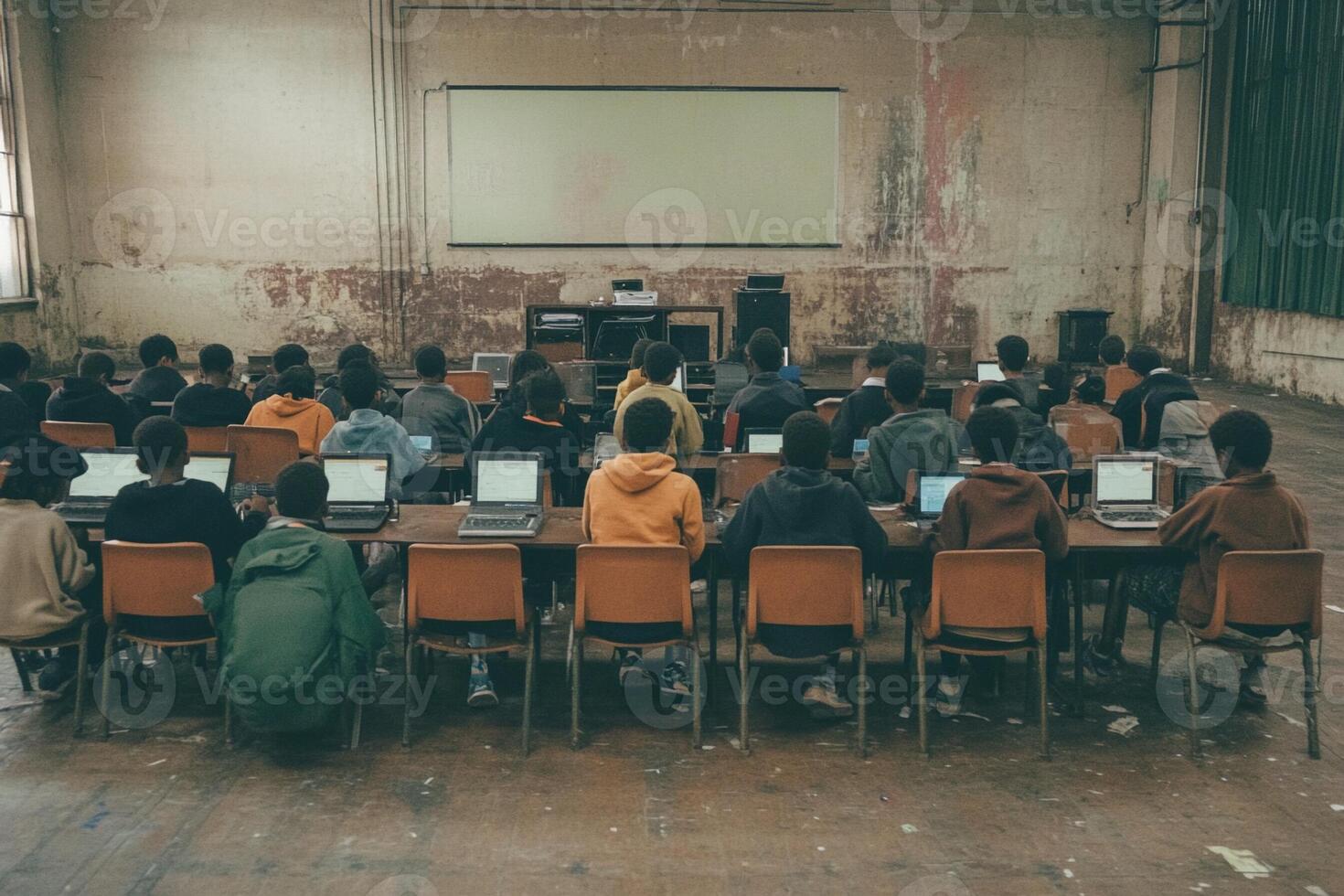 A classroom full of people using laptops photo