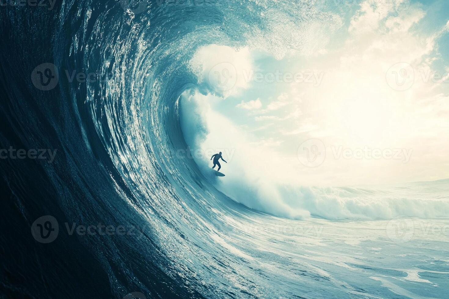 A surfer riding a large wave photo