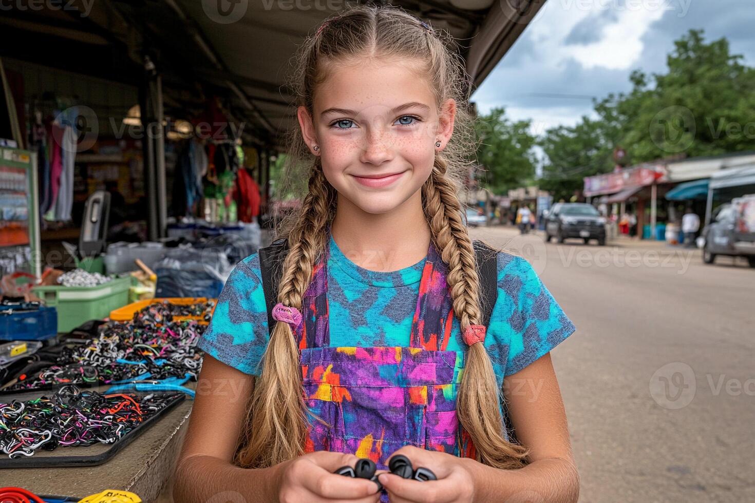 A girl holding a pair of earrings photo