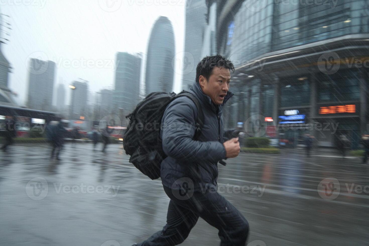 A man runs in the rain in shanghai on january 30, 2013 photo