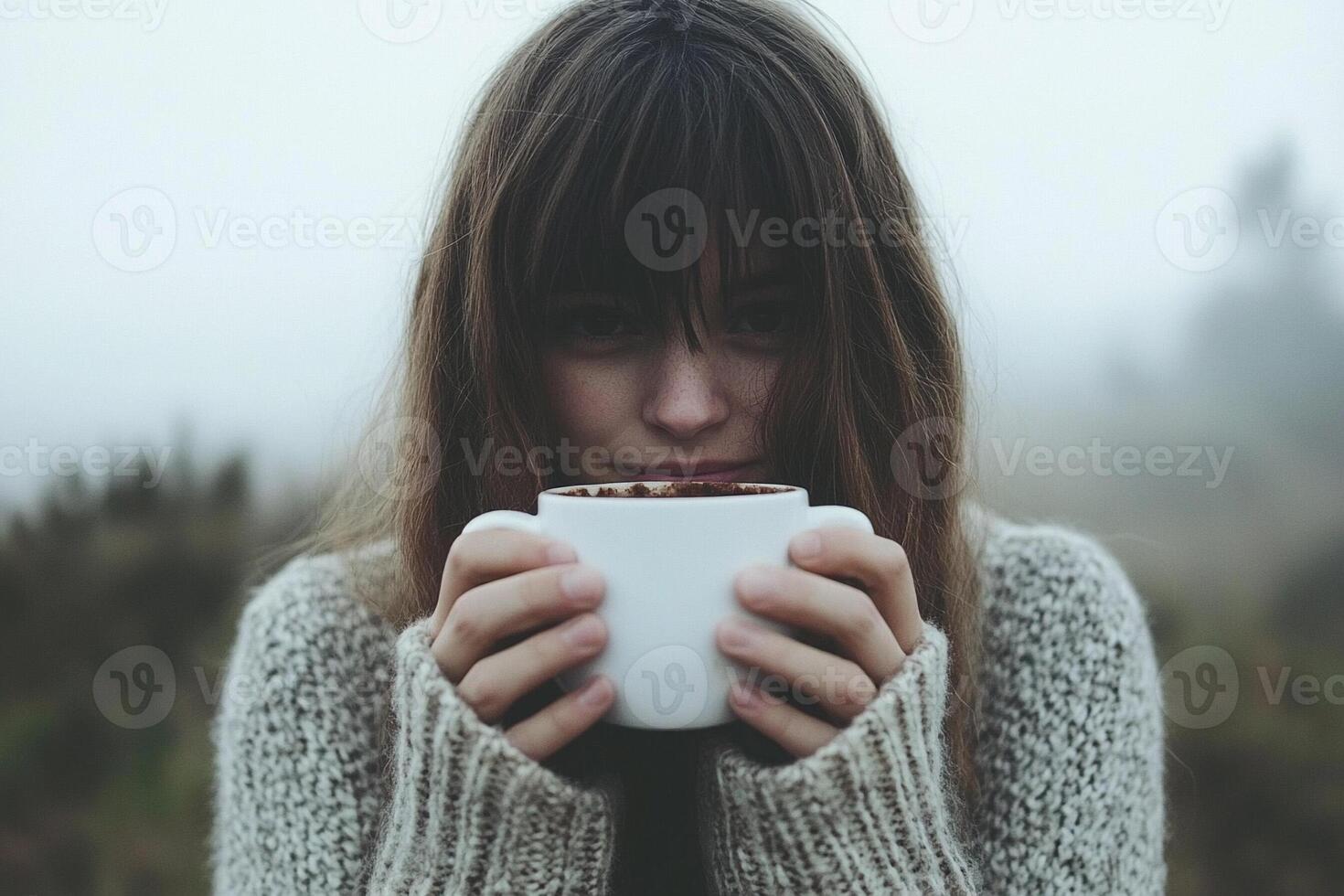 A woman is holding a coffee cup photo