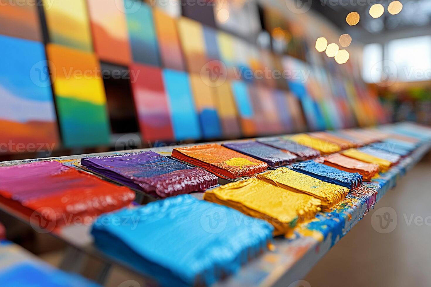 A row of paint palettes photo